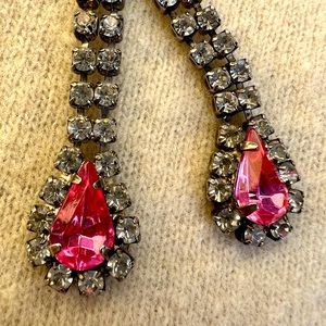 VINTAGE PINK & CLEAR RHINESTONE TEARDROP EARRINGS
